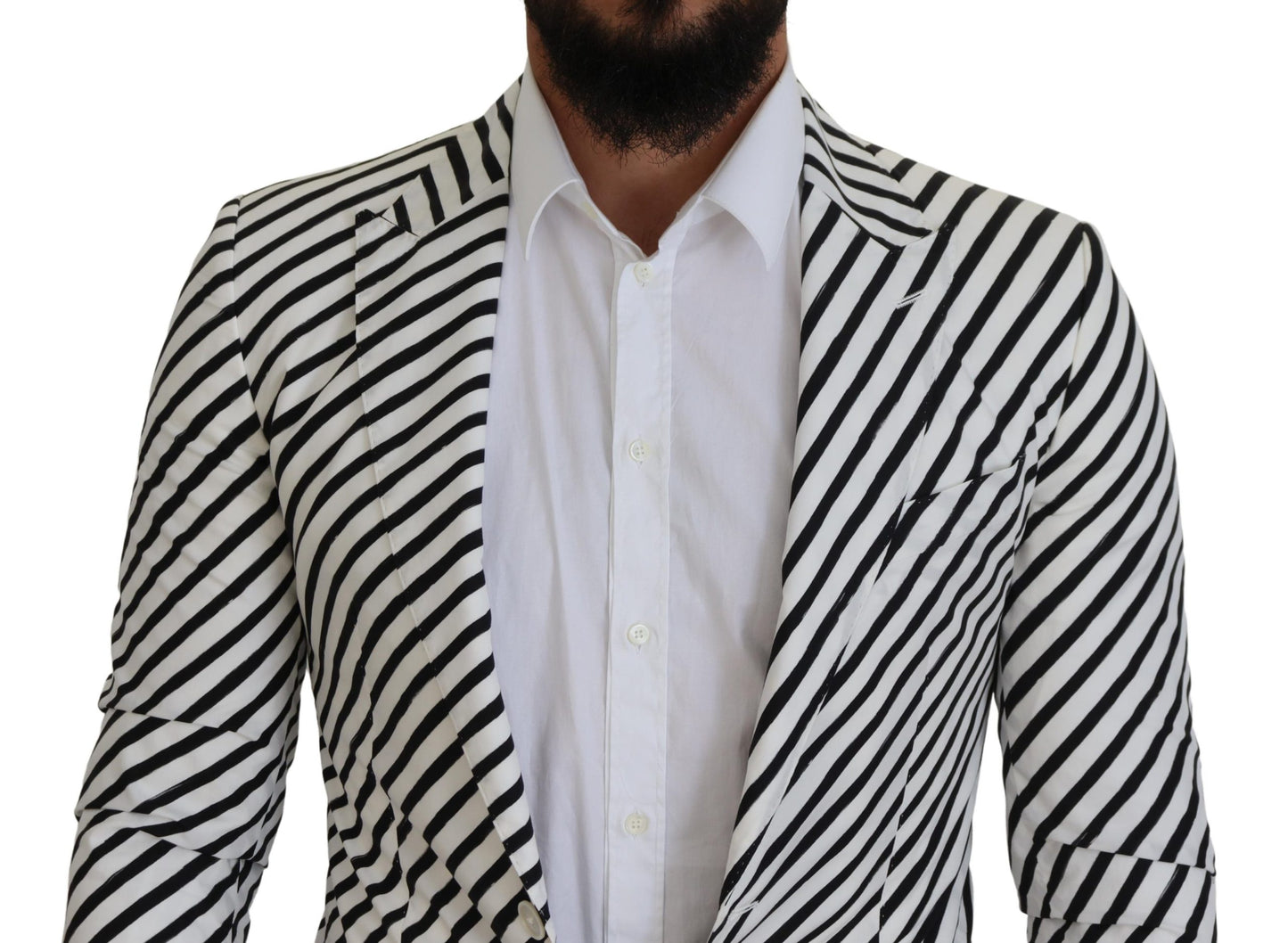  - Elegant White Striped Single Breasted Blazer