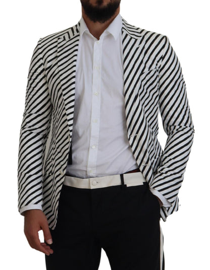  - Elegant White Striped Single Breasted Blazer