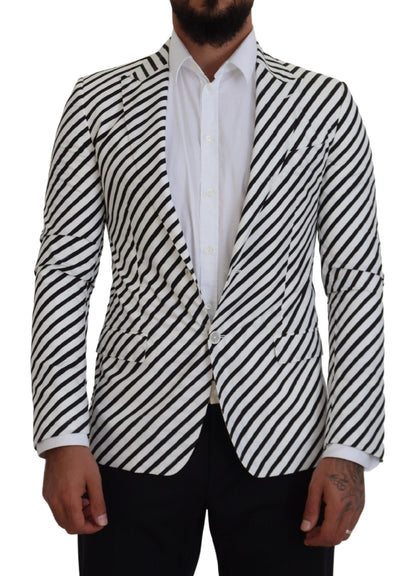  - Elegant White Striped Single Breasted Blazer