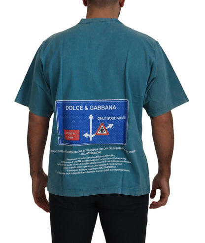  - Elegant Crew Neck Cotton Tee in Blue