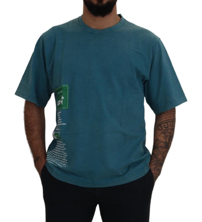  - Elegant Crew Neck Cotton Tee in Blue