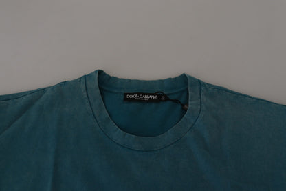  - Elegant Crew Neck Cotton Tee in Blue