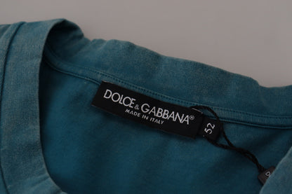  - Elegant Crew Neck Cotton Tee in Blue