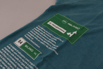  - Elegant Crew Neck Cotton Tee in Blue