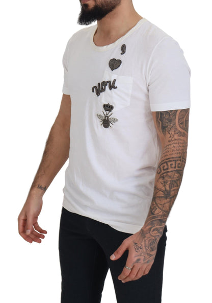  - Elegant White Crewneck Cotton Silk Tee