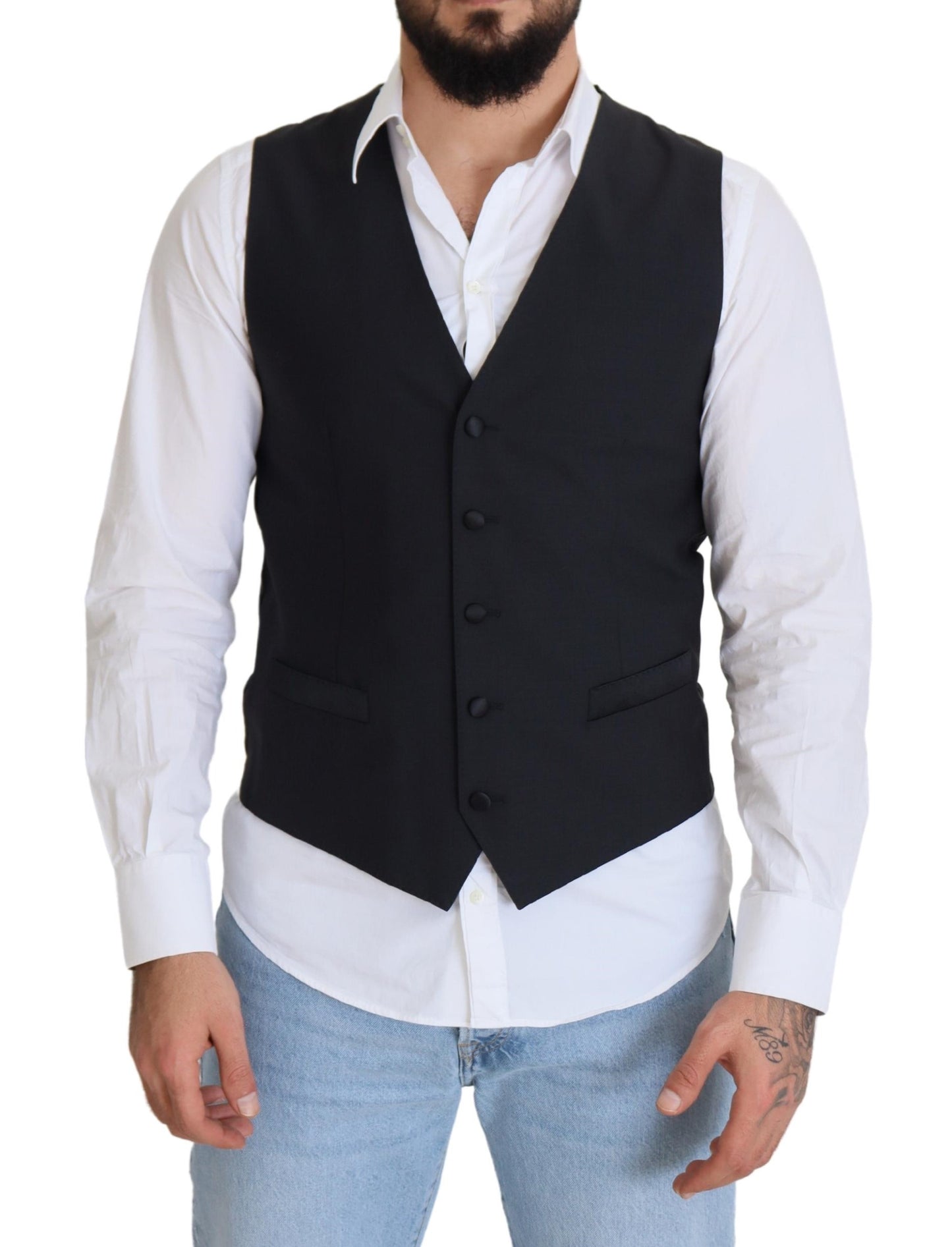  - Elegant Black Single Breasted Dress Vest