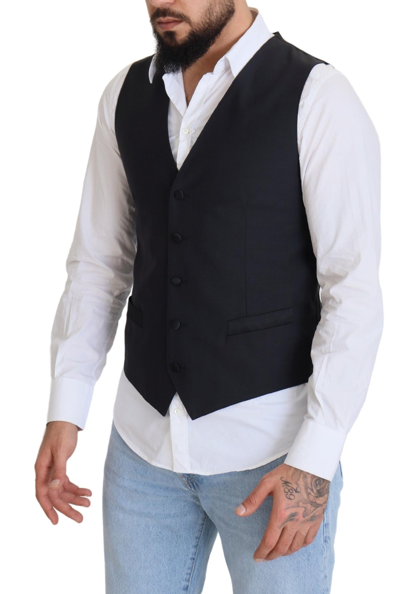  - Elegant Black Single Breasted Dress Vest