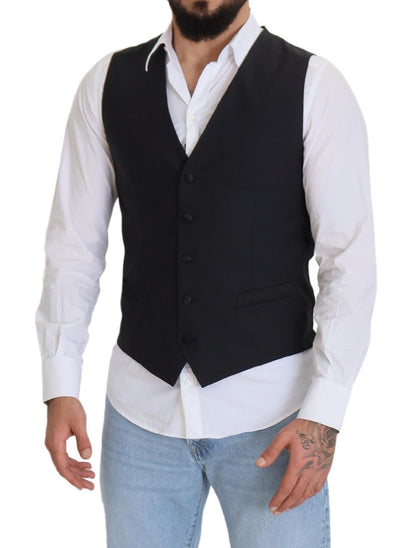  - Elegant Black Single Breasted Dress Vest