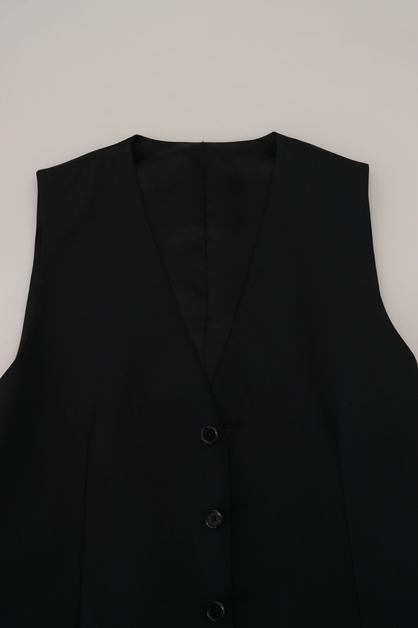  - Elegant Black Formal Wool-Silk Dress Vest