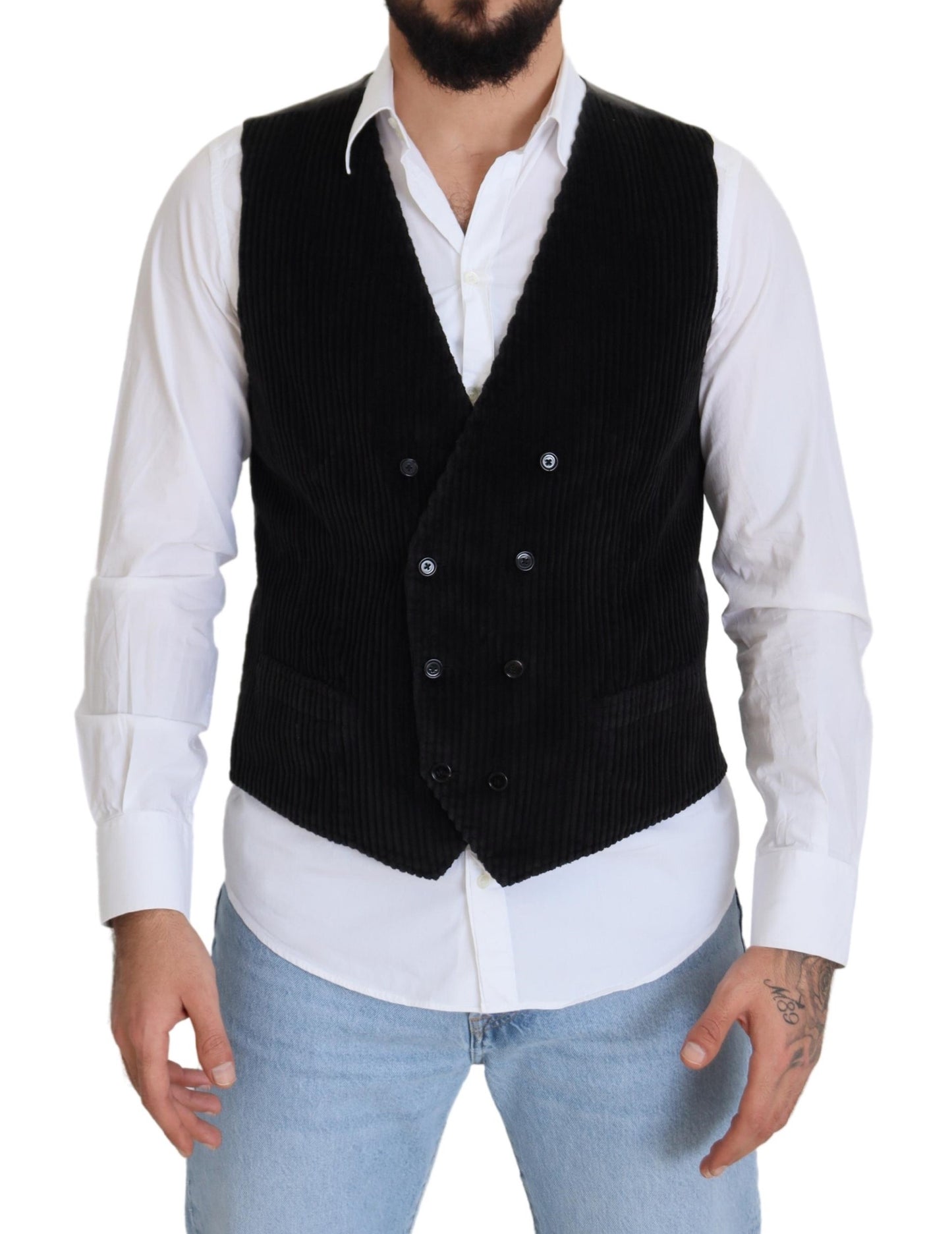  - Elegant Black Double Breasted Dress Vest