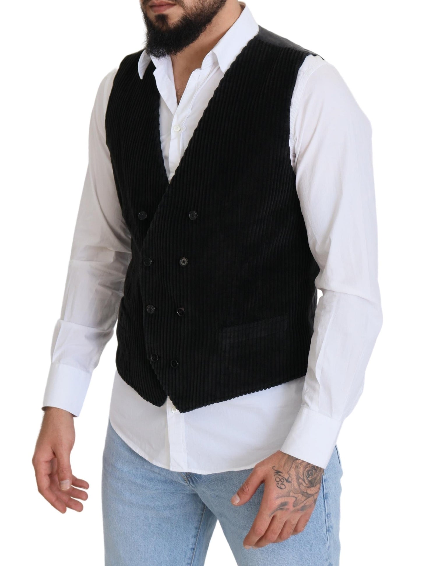  - Elegant Black Double Breasted Dress Vest