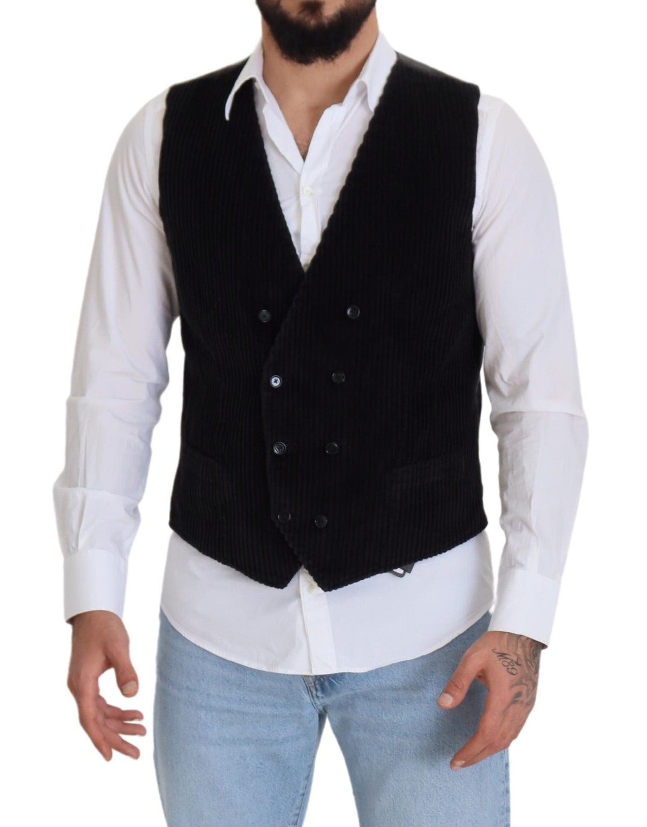  - Elegant Black Double Breasted Dress Vest