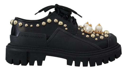  - Timeless Black Leather Derby Flats with Glam Accents