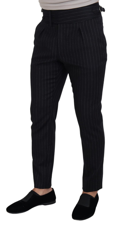  - Elegant Black Striped Wool Blend Trousers