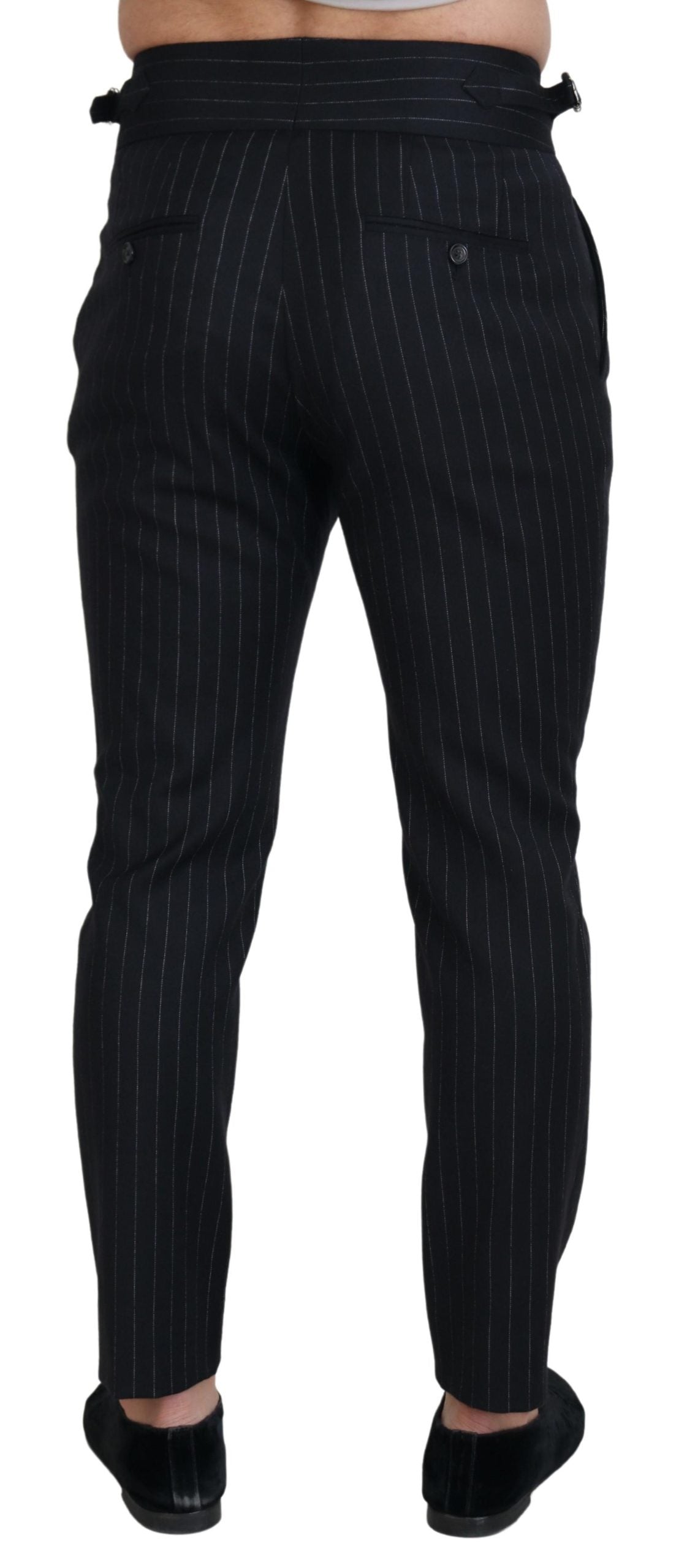  - Elegant Black Striped Wool Blend Trousers