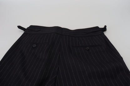  - Elegant Black Striped Wool Blend Trousers