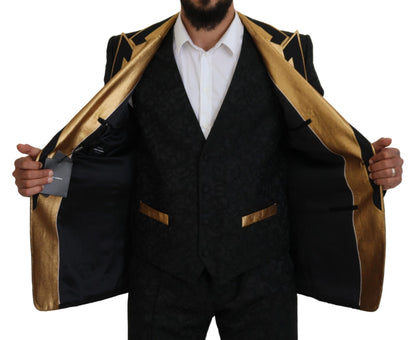  - Elegant Black & Gold Slim Fit 3 Piece Suit