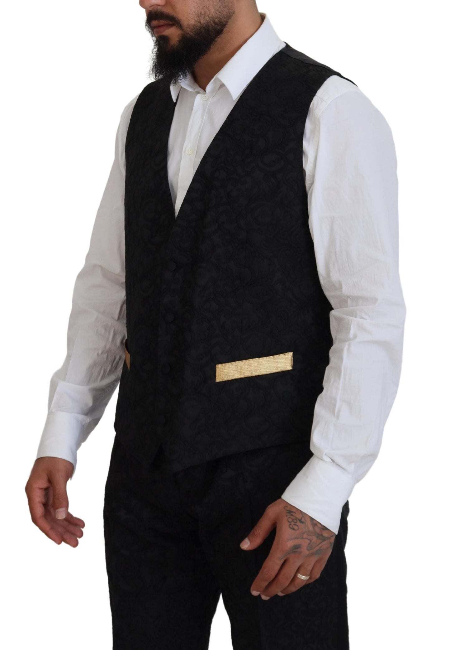  - Elegant Black & Gold Slim Fit 3 Piece Suit