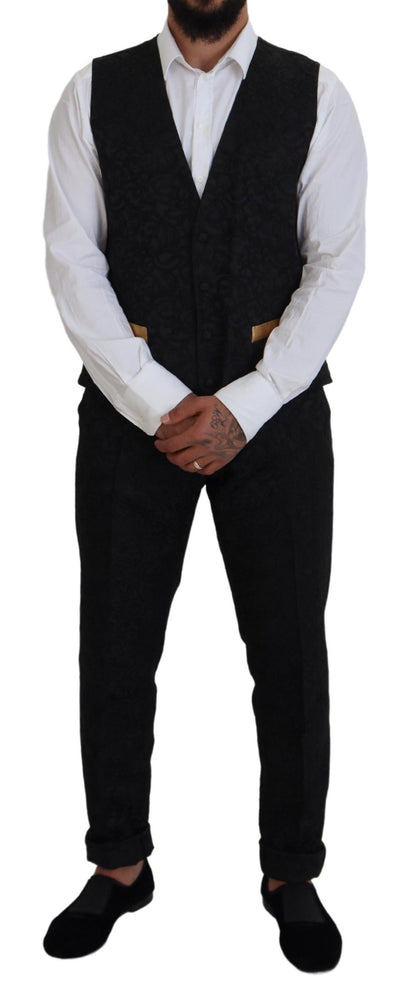  - Elegant Black & Gold Slim Fit 3 Piece Suit