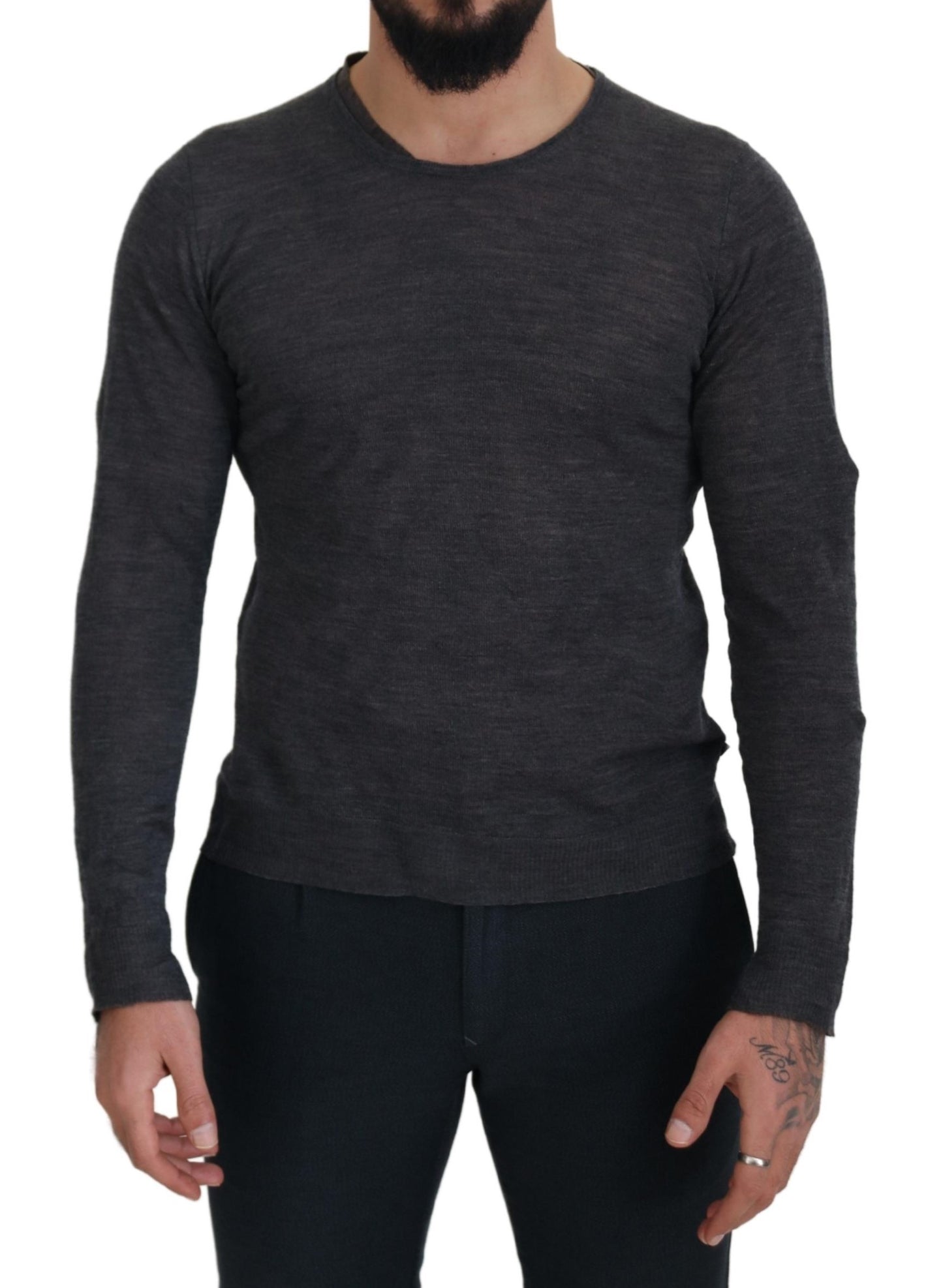  - Sleek Gray Crewneck Pullover Sweater