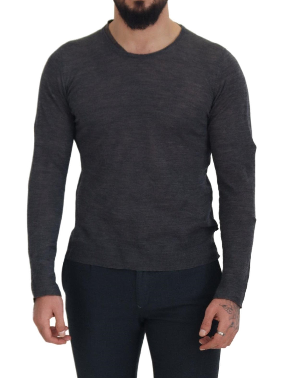  - Sleek Gray Crewneck Pullover Sweater