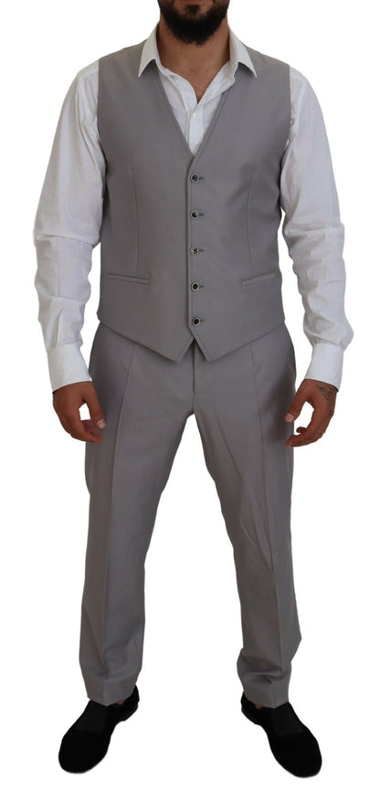  - Elegant Silver Slim Fit Three-Piece Suit