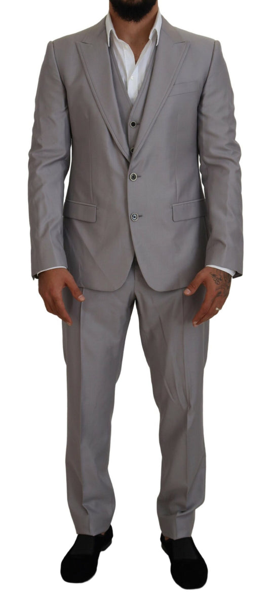  - Elegant Silver Slim Fit Three-Piece Suit