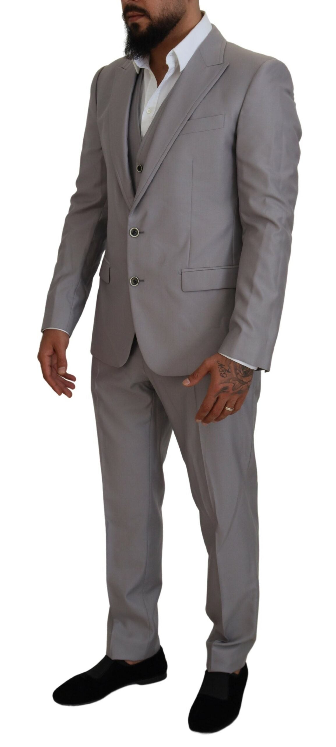  - Elegant Silver Slim Fit Three-Piece Suit