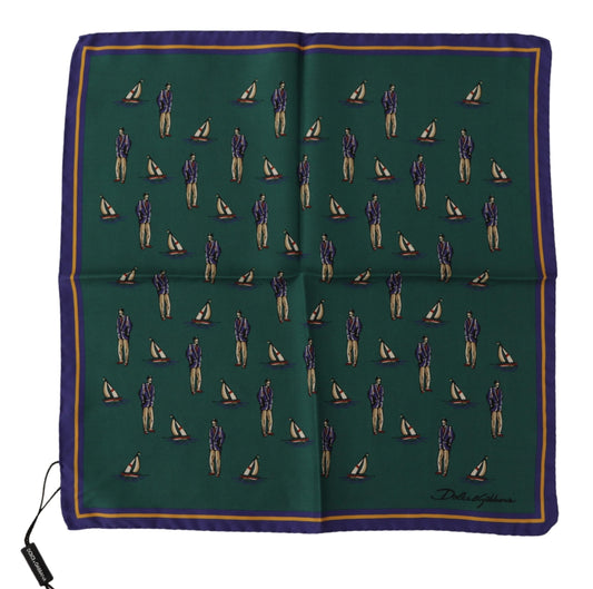  - Elegant Green Silk Men's Square Scarf