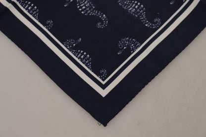  - Elegant Blue Seahorse Silk Men's Scarf