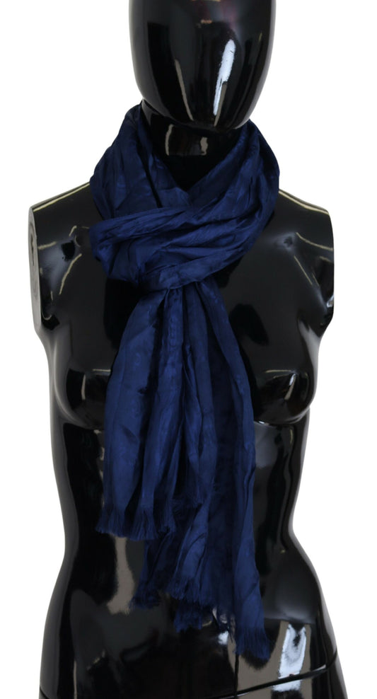  - Elegant Silk Fringe Scarf in Chic Blue