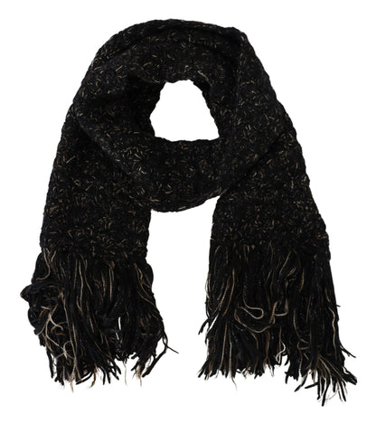  - Elegant Virgin Wool Blend Black Scarf