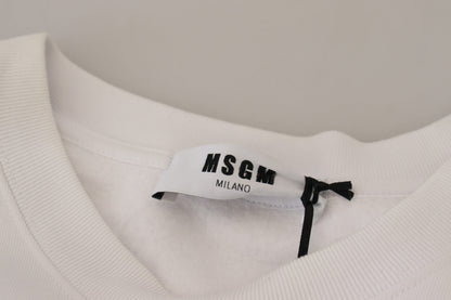 MSGM Men's Racing Print White Crewneck Cotton Sweater