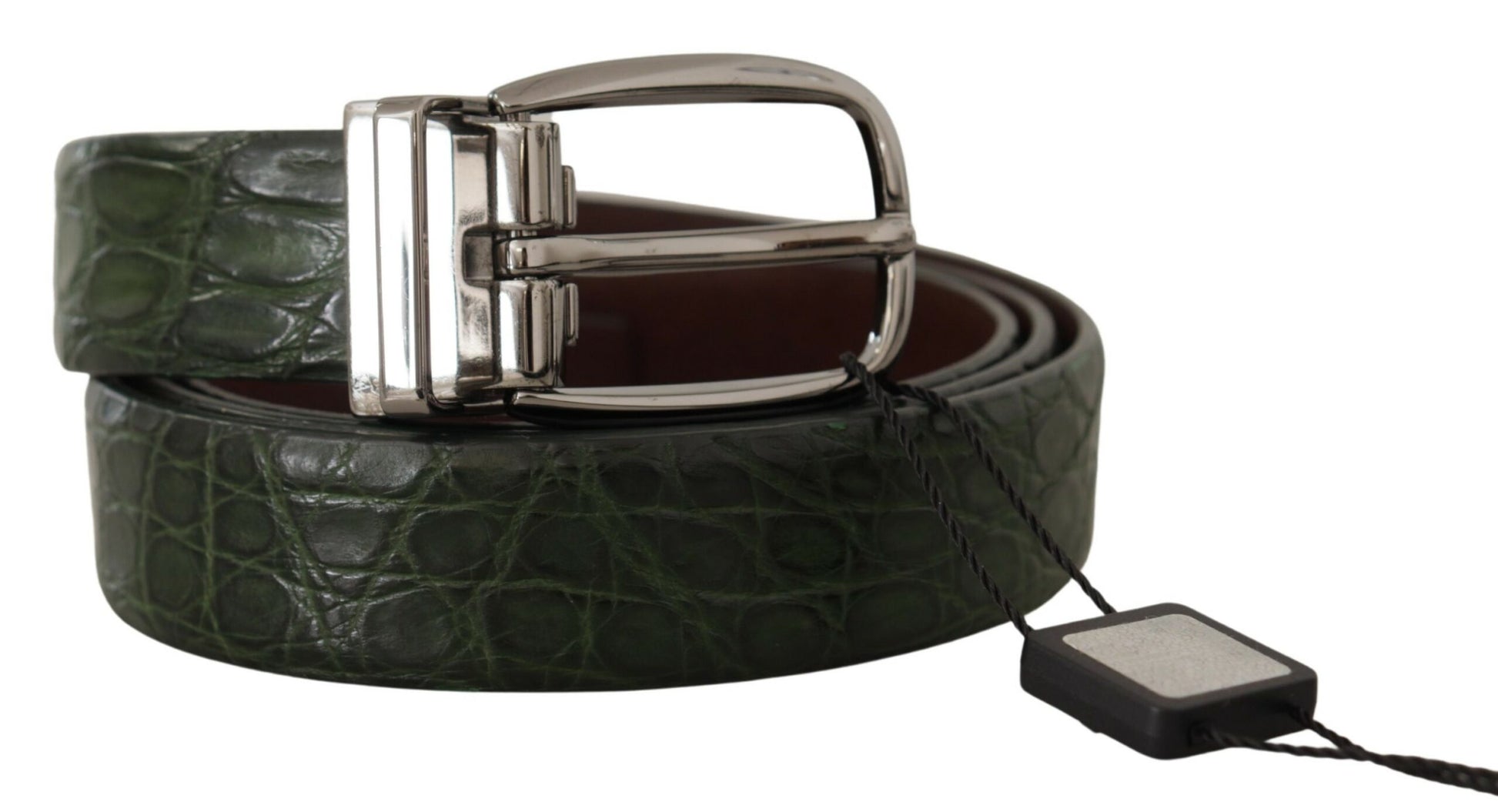 Green Italian Leather Crocodile Print Belt