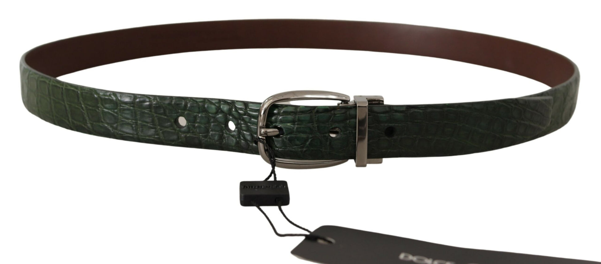 Green Italian Leather Crocodile Print Belt