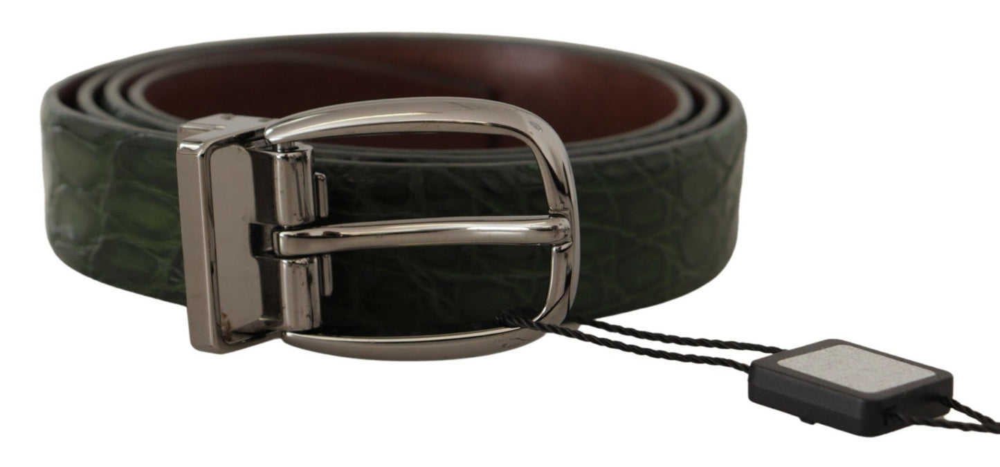  - Green Italian Leather Crocodile Print Belt