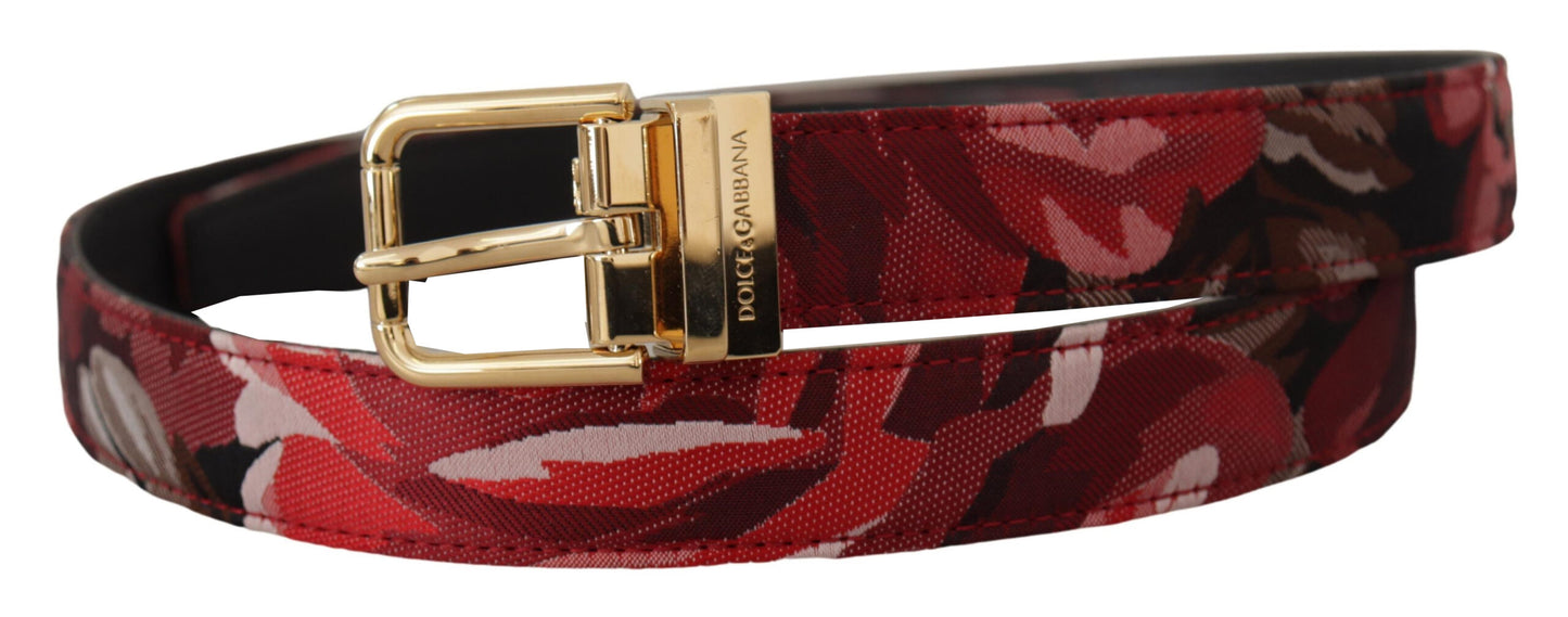  - Red Multicolor Leather Belt with Gold-Tone Buckle