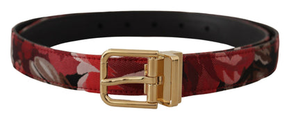  - Red Multicolor Leather Belt with Gold-Tone Buckle