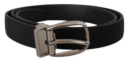  - Elegant Grosgrain Leather Belt with Silver Buckle