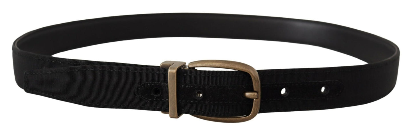  - Elegant Grosgrain Leather Belt - Black