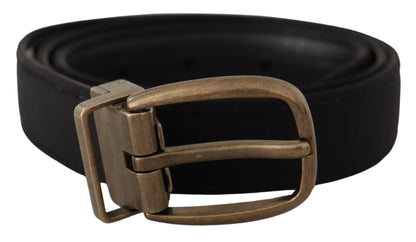  - Elegant Grosgrain Leather Belt - Black