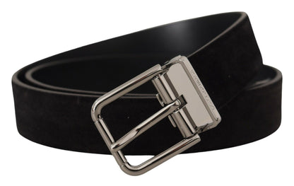  - Elegant Black Leather Grosgrain Belt