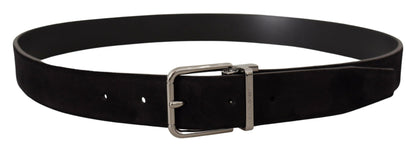  - Elegant Black Leather Grosgrain Belt