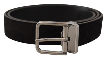  - Elegant Black Leather Grosgrain Belt