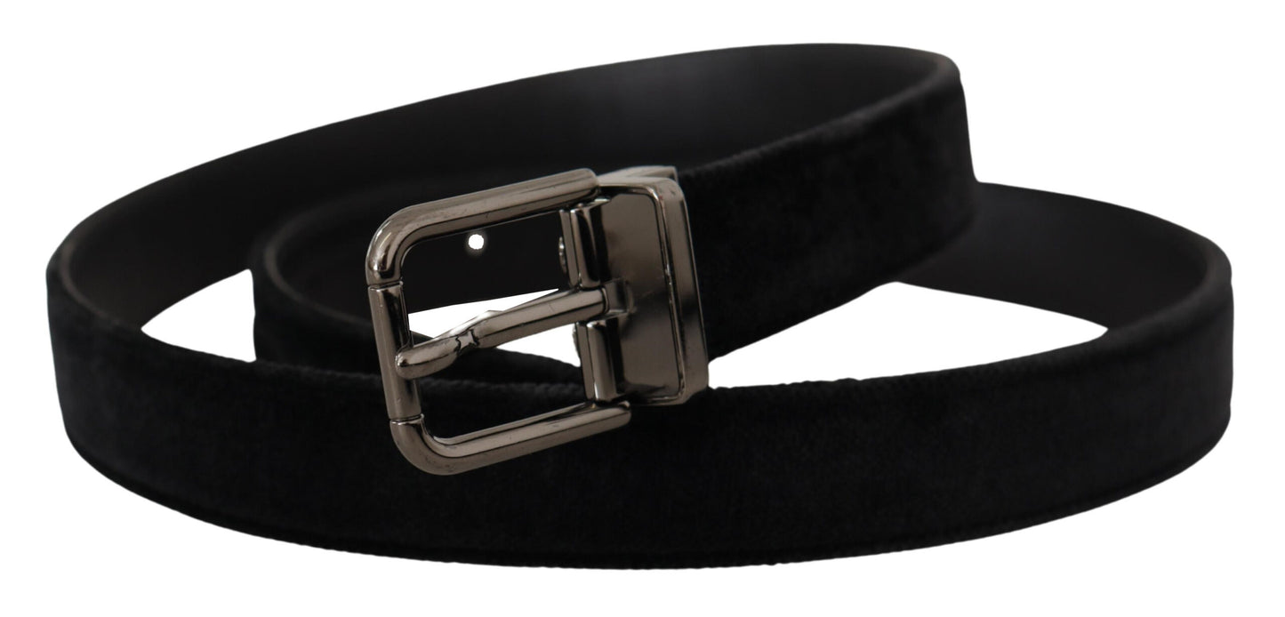  - Elegant Black Leather Belt with Silver Tone Buckle