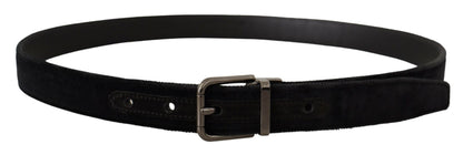  - Elegant Black Leather Belt with Silver Tone Buckle