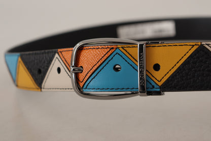  - Elegant Multicolor Leather Belt with Silver Buckle