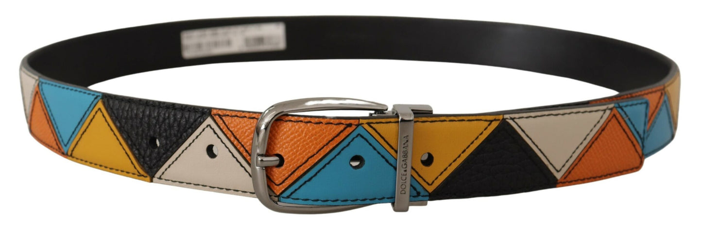  - Elegant Multicolor Leather Belt with Silver Buckle