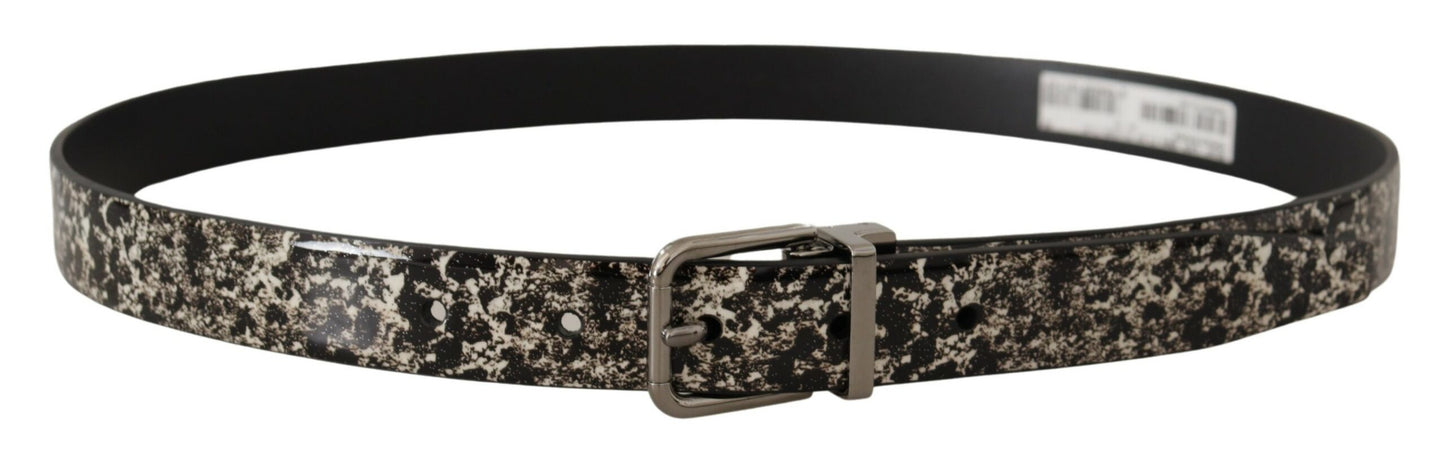  - Elegant Black Marble Print Leather Belt