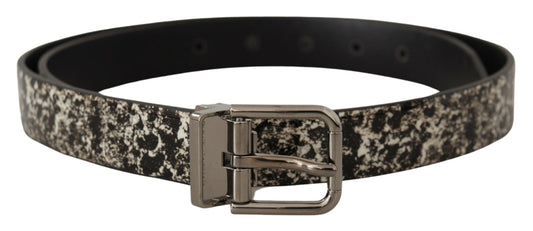  - Elegant Black Marble Print Leather Belt